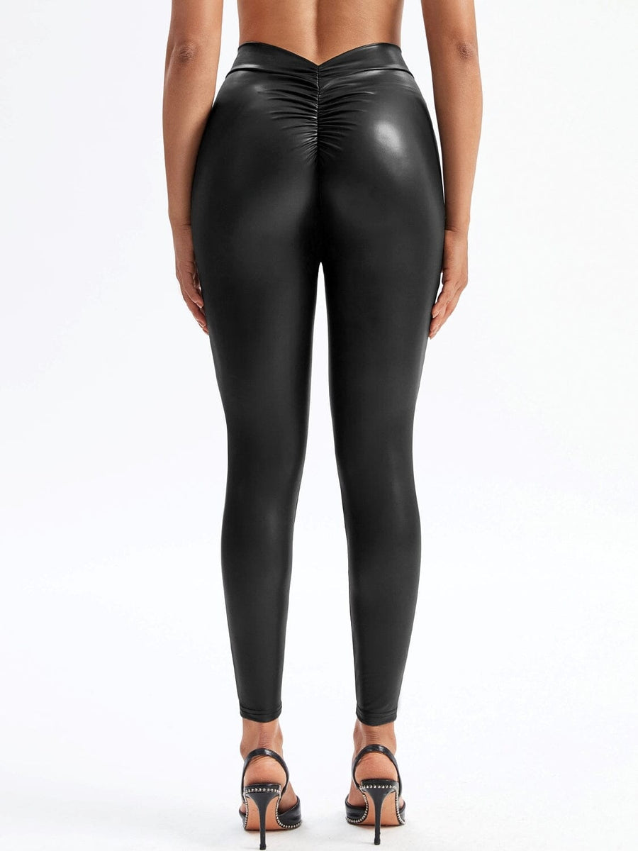 Legging Simili Cuir Taille V Push Up Noir | Yogaova