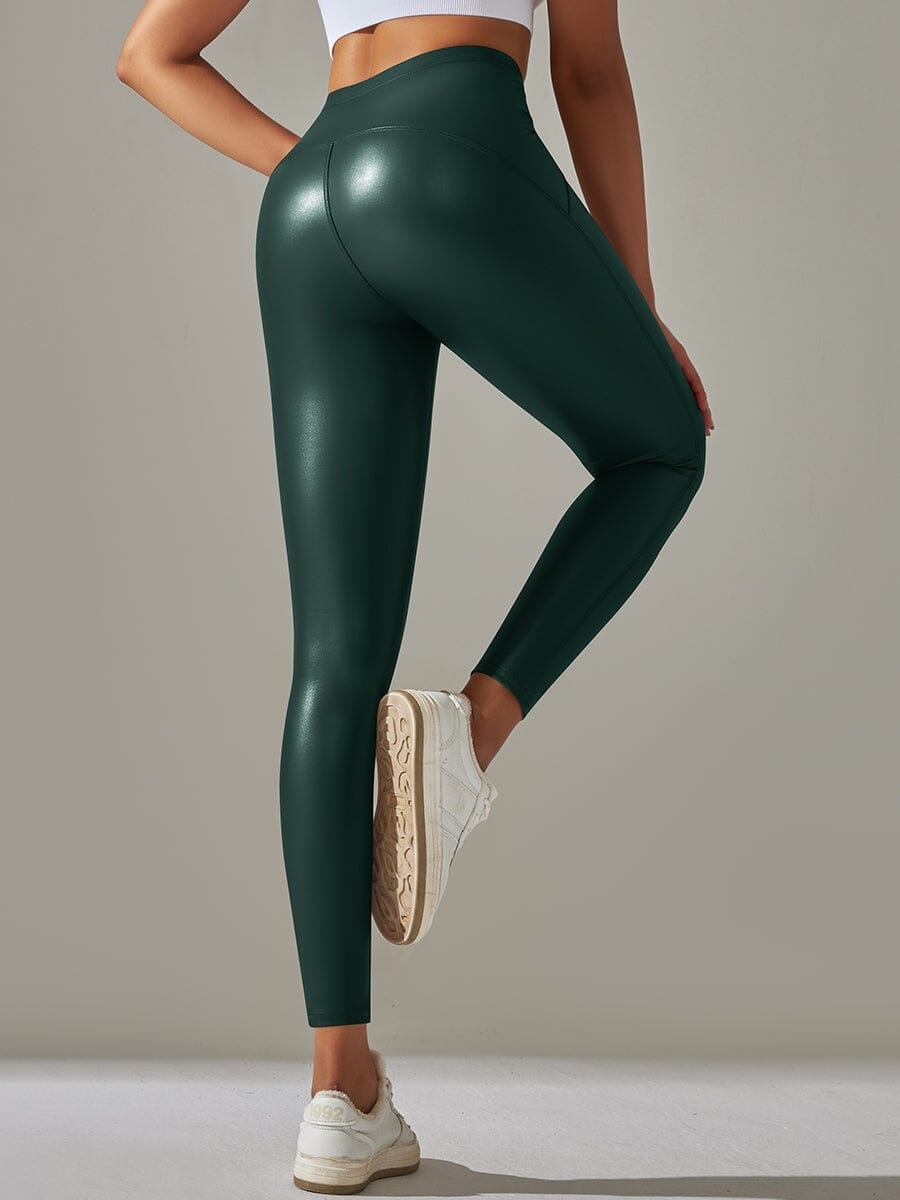 Legging Simili Cuir Ventre Plat Velours | Yogaova