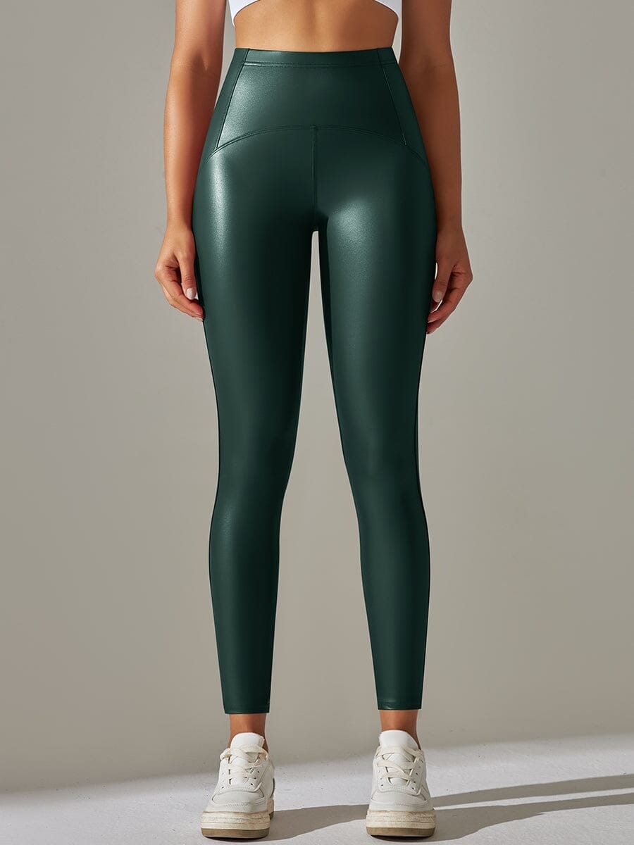 Legging Simili Cuir Ventre Plat Velours | Yogaova
