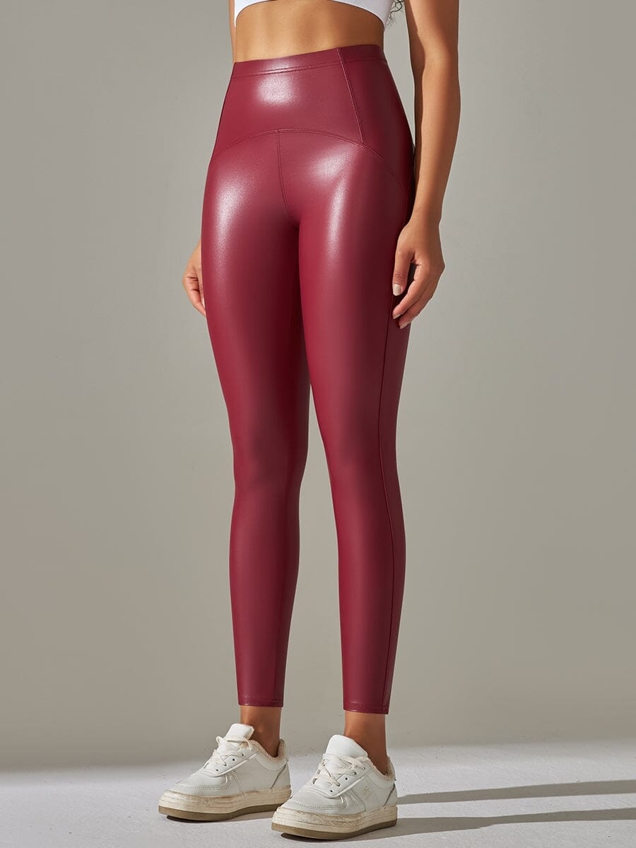 Legging Simili Cuir Ventre Plat Velours | Yogaova
