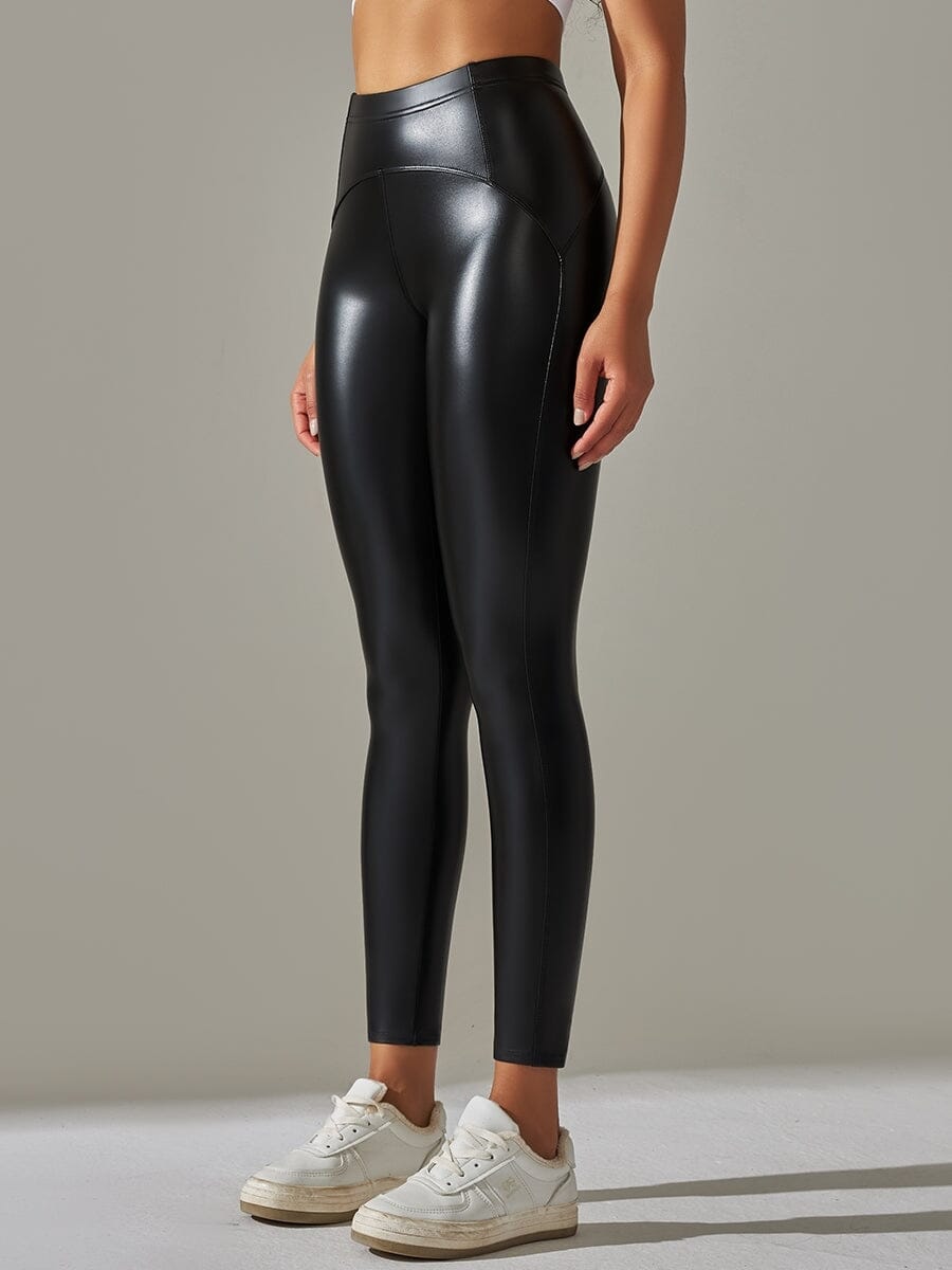 Legging Simili Cuir Ventre Plat Velours | Yogaova