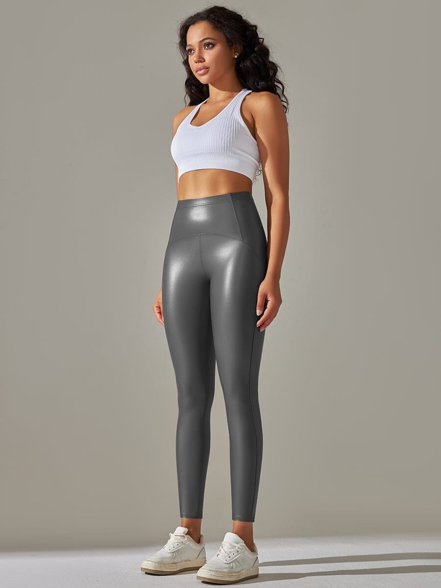 Legging Simili Cuir Ventre Plat Velours | Yogaova