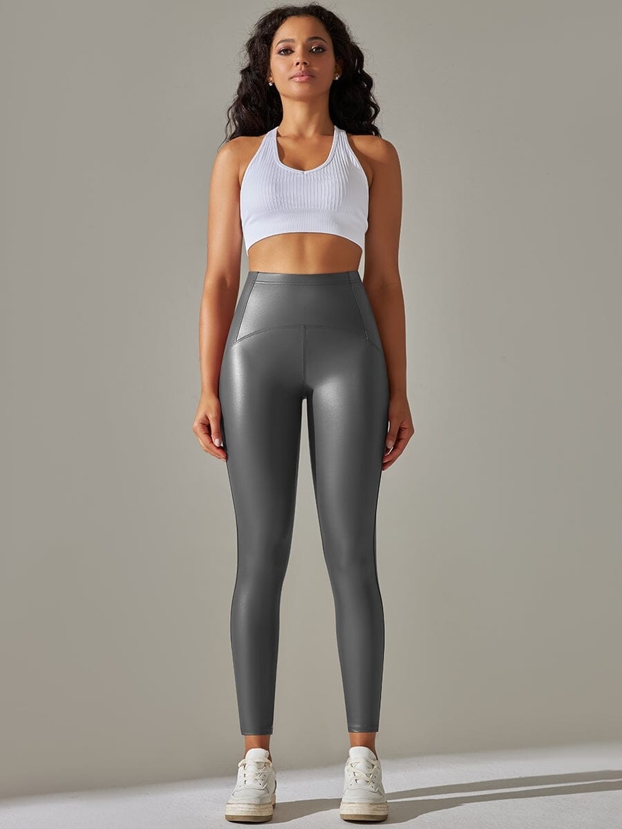 Legging Simili Cuir Ventre Plat Velours | Yogaova