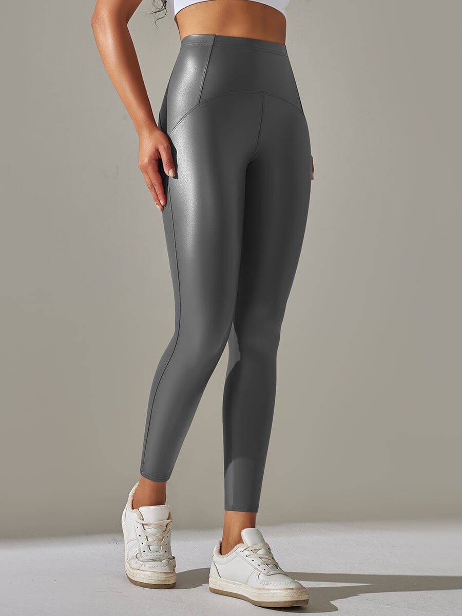Legging Simili Cuir Ventre Plat Velours | Yogaova
