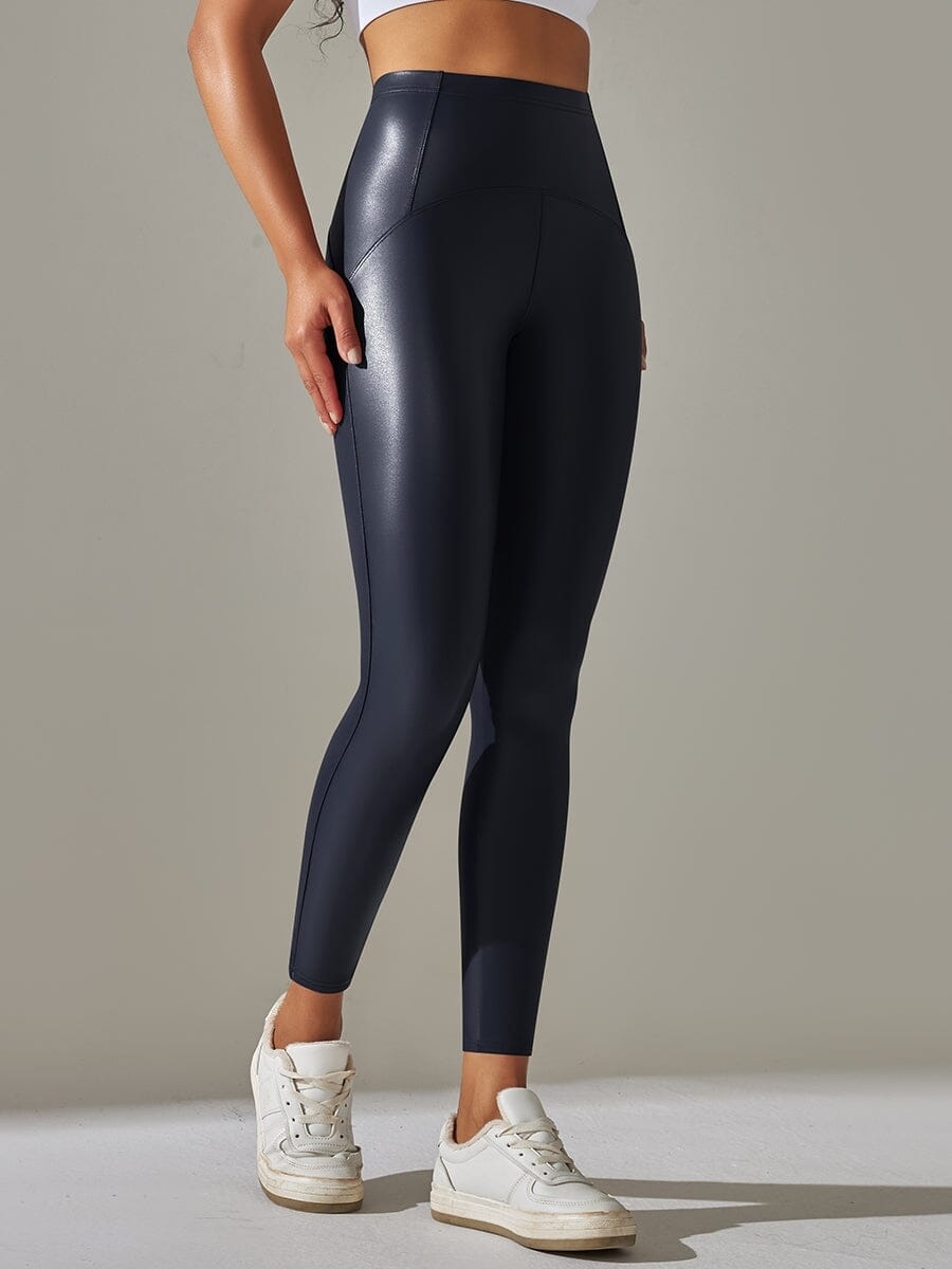 Legging Simili Cuir Ventre Plat Velours | Yogaova